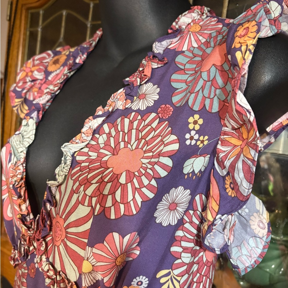 Boho Floral Tiered Midi Dress - Purple Floral - Picture 8 of 12